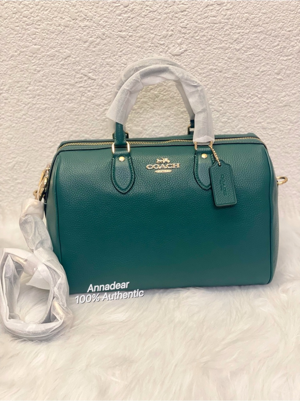 NWT Coach Rowan Large Satchel Bag Pebble Leather CES11 Gold/Emerald New 2026